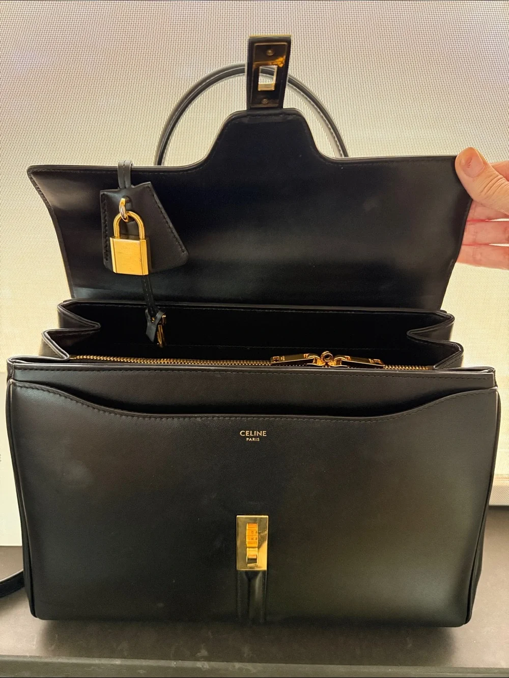 Celine Black Leather 16 Top Handle with Gold Hardware